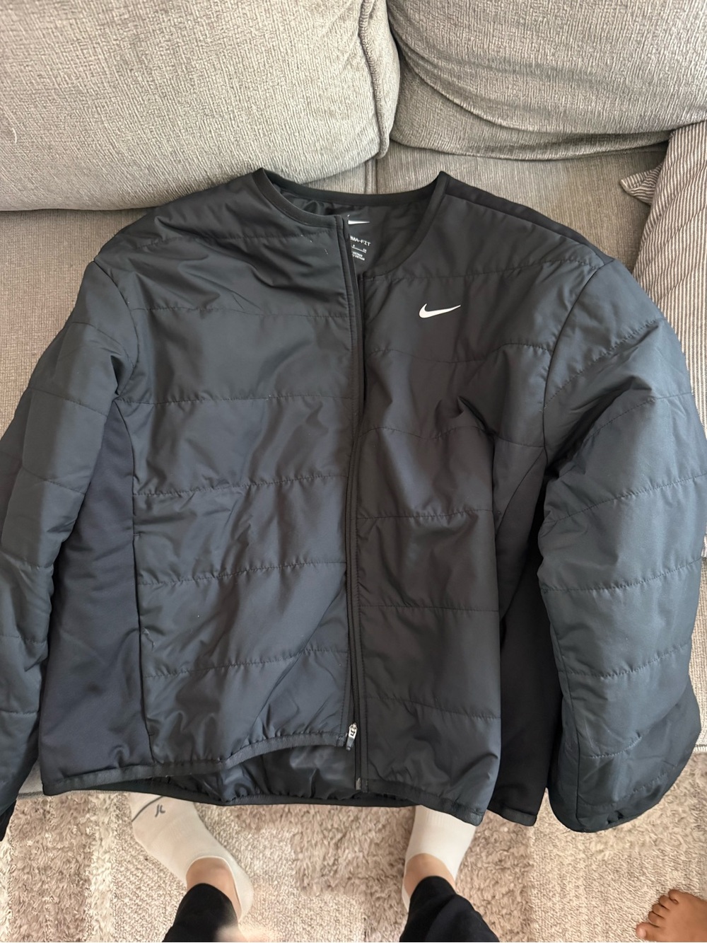 Nike Black Men's Quilted Puffer Jacket with Swoosh